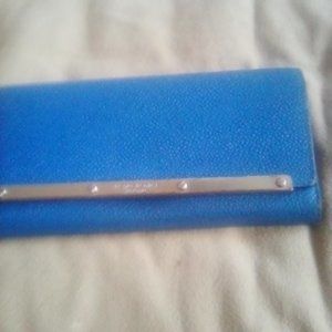 Henri Bendel New York Carlyle Tri-Fold Blue Leather Wallet